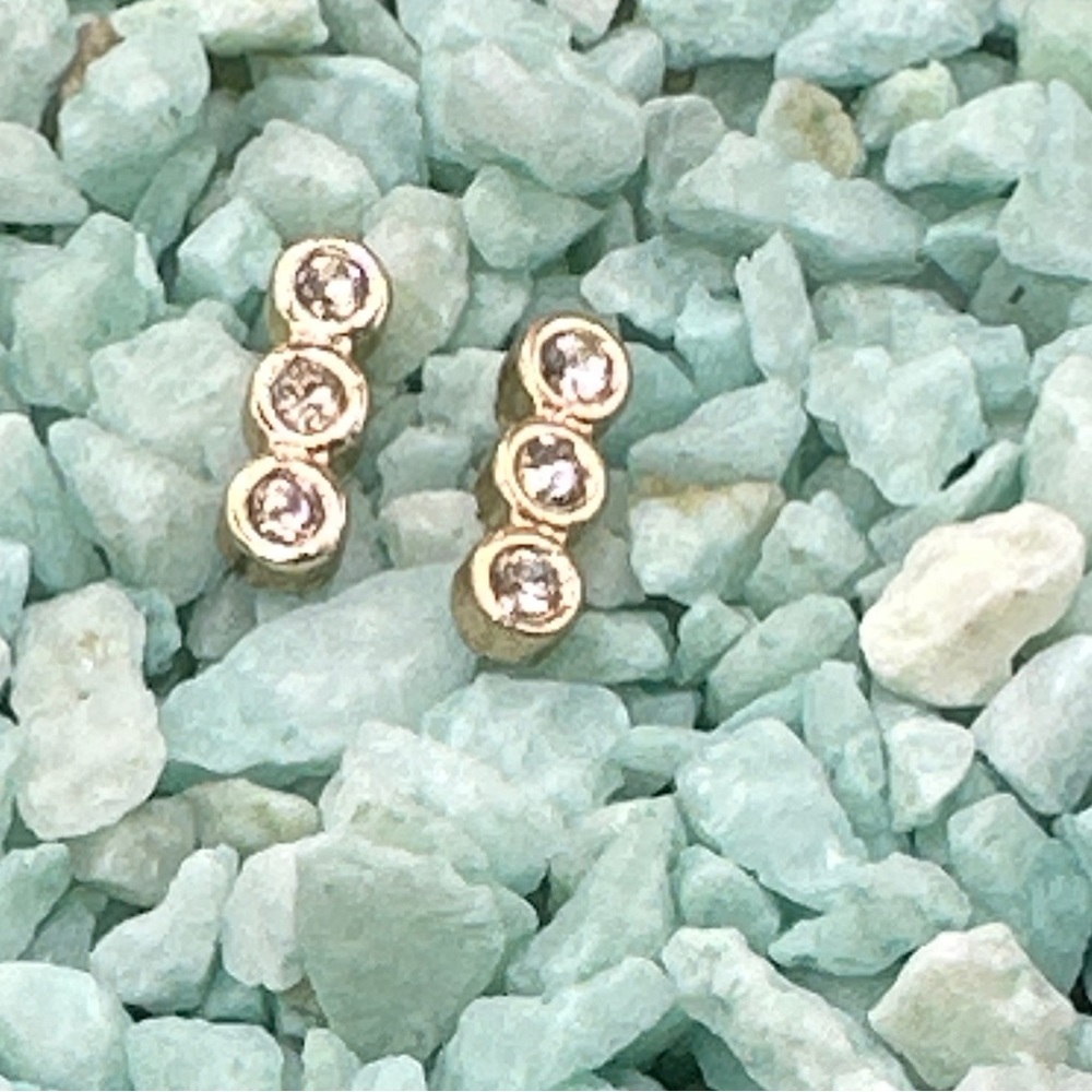 Dainty gold pave stud bars earrings zirconia Manifesting prosperity